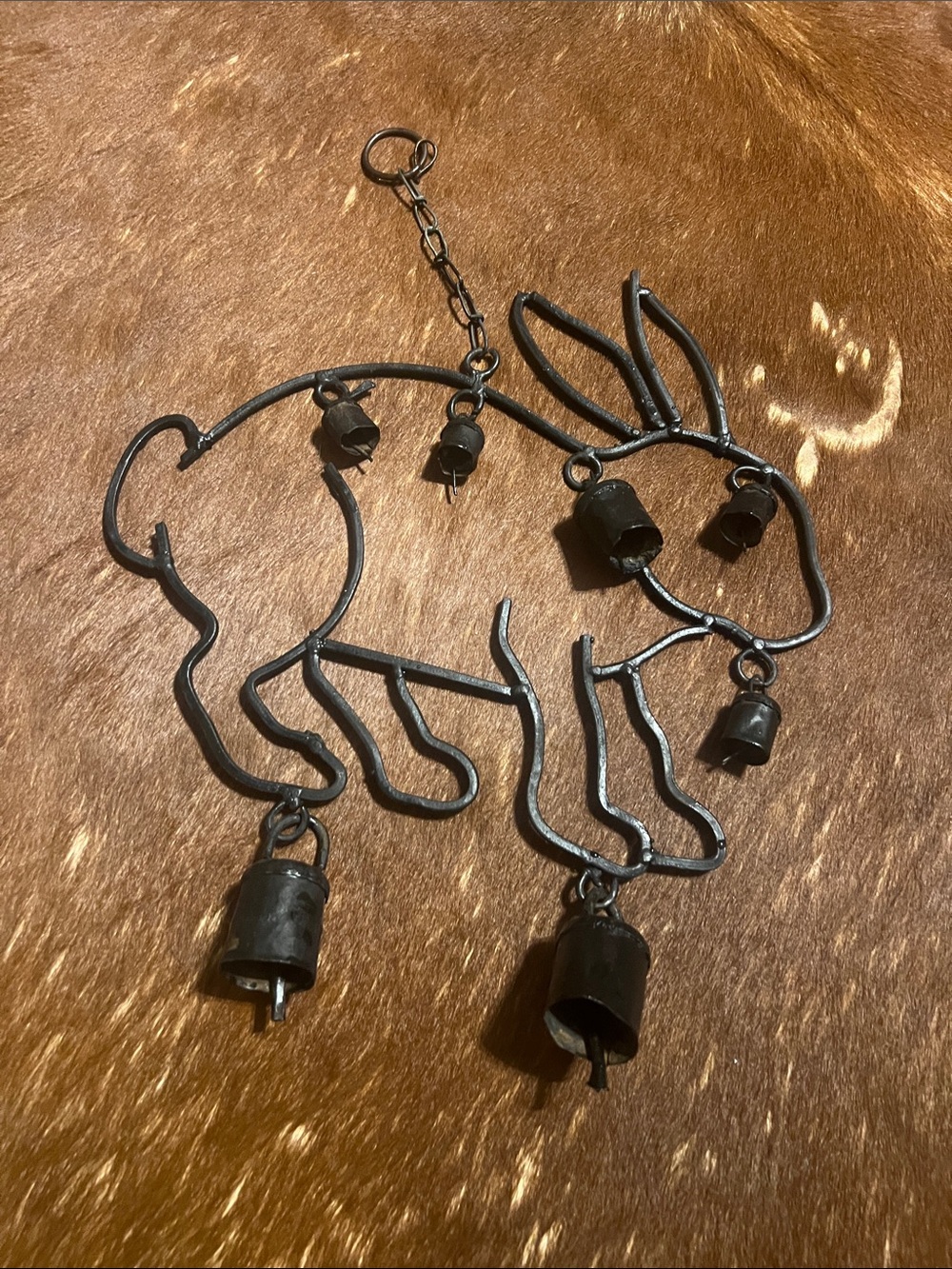 Handcrafted Rustic Vintage Metal Bunny Wind Chime with 7 Bells